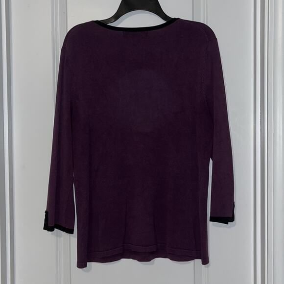 ⚡️ 3 for $20 ⚡️ Geoffrey Beene Purple and Black 3/4 Sleeve Sweater - Picture 5 of 7